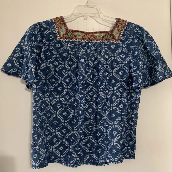 Sundance Outback Blue Beaded Embroidered Boho Top - Picture 4 of 7